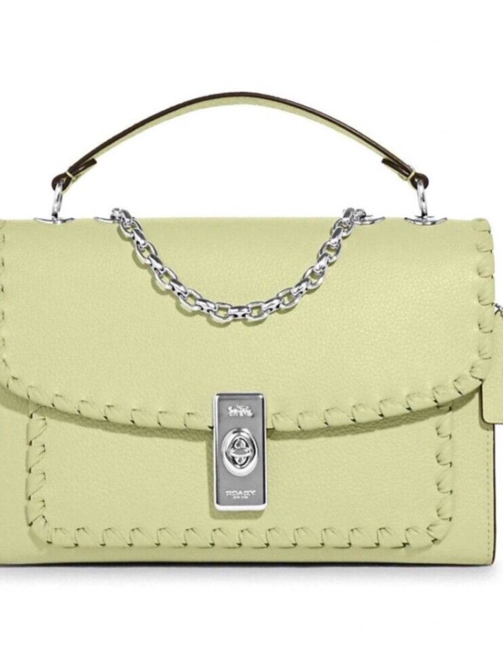 Coach Pale Green Top-Handle Satchel with Silver Chain